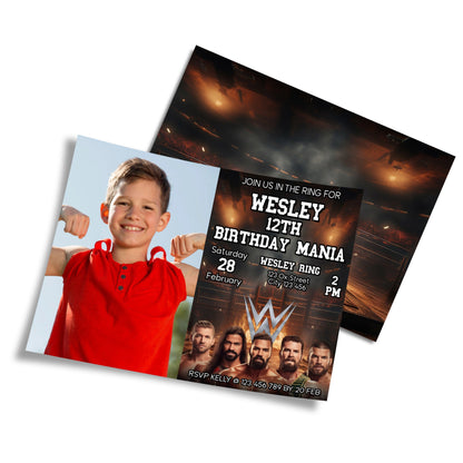 WWE themed personalized photo card invitations