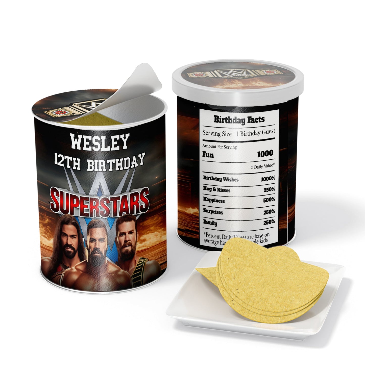 WWE themed small Pringles label