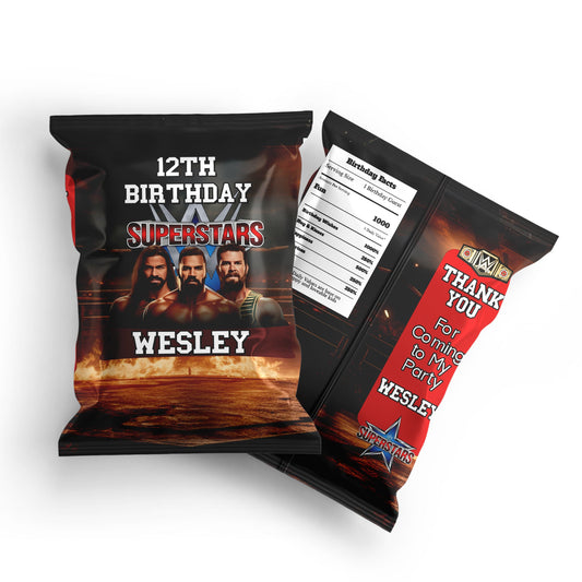 WWE themed chips bag label