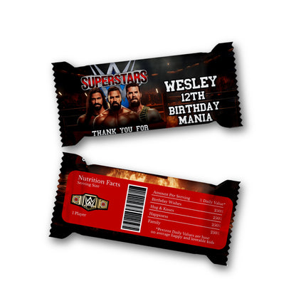 WWE themed Rice Krispies treats and candy bar label