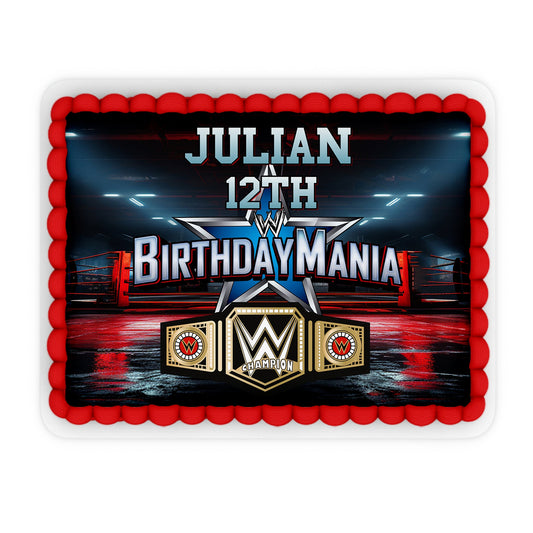 Rectangle WWE Birthday Mania personalized cake images