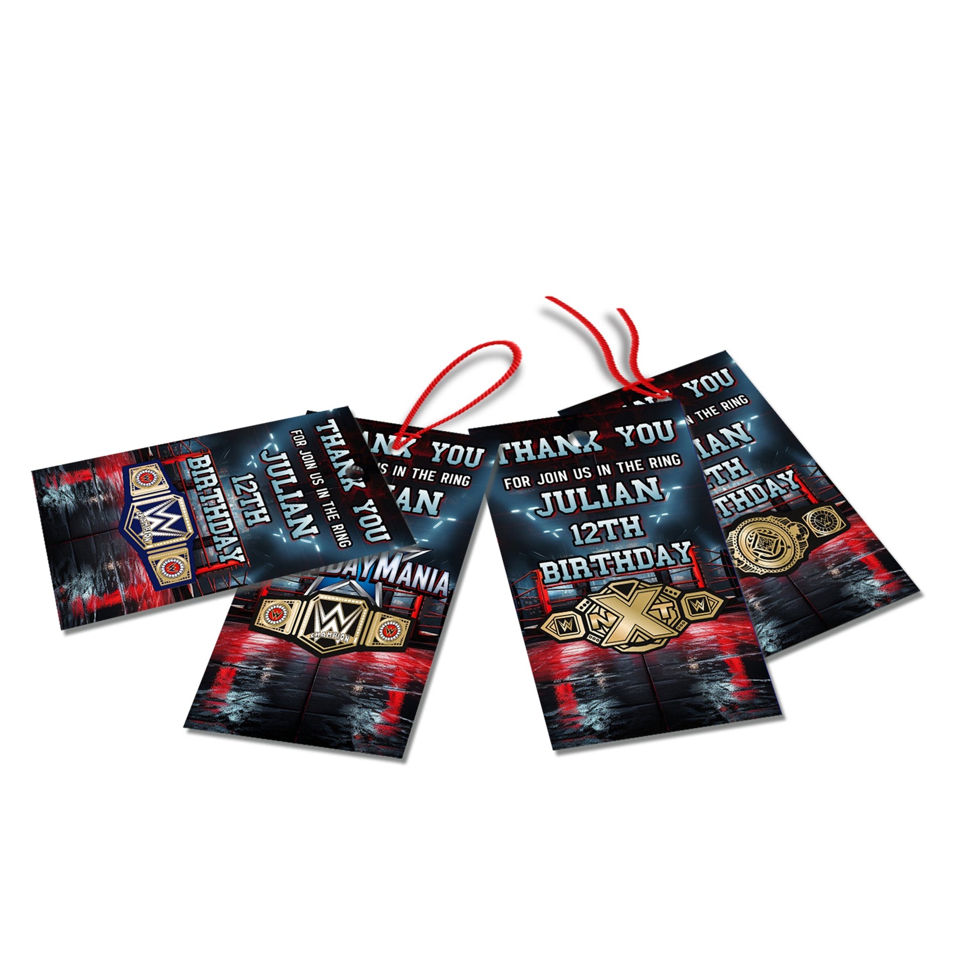 WWE Birthday Mania themed thank you tags