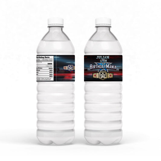 WWE themed water bottle label