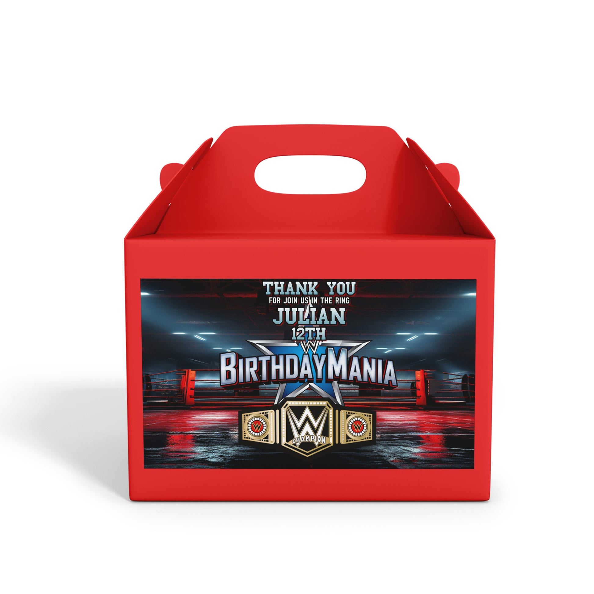 WWE Birthday Mania themed treat box label