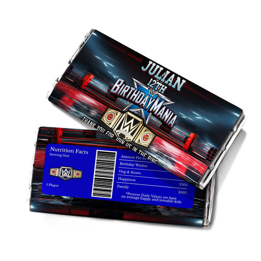 WWE Birthday Mania themed chocolate label